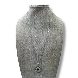 Sterling Silver Mystic Topaz Amethyst & Green Tourmaline Pendant Necklace 18"